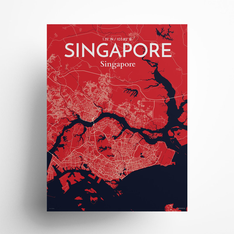 Singapore City Map In Nautical - No Frame Print, 24cm H x 18cm W x 0.05cm D
