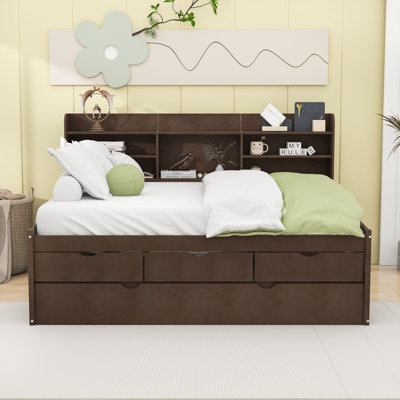 Full Size Daybed with Shelves, Three Drawers and Twin Trundle by Winston Porter