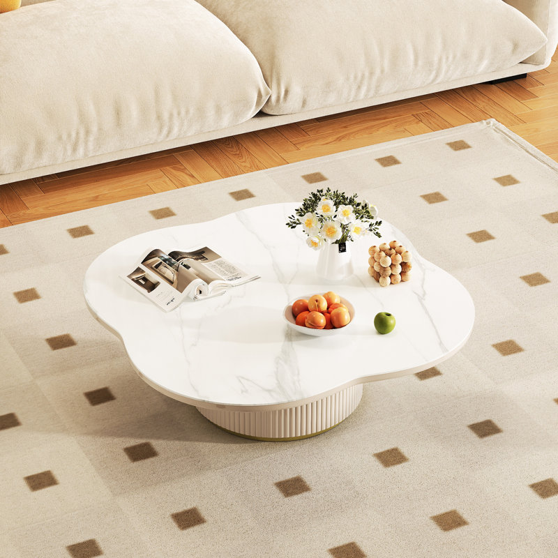 Kirpa Irregular Petal White Sintered Stone Coffee Table Center Side Table