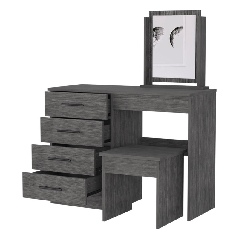 Stonington 4-Drawer Makeup Dressing Table With Stool Smokey Oak