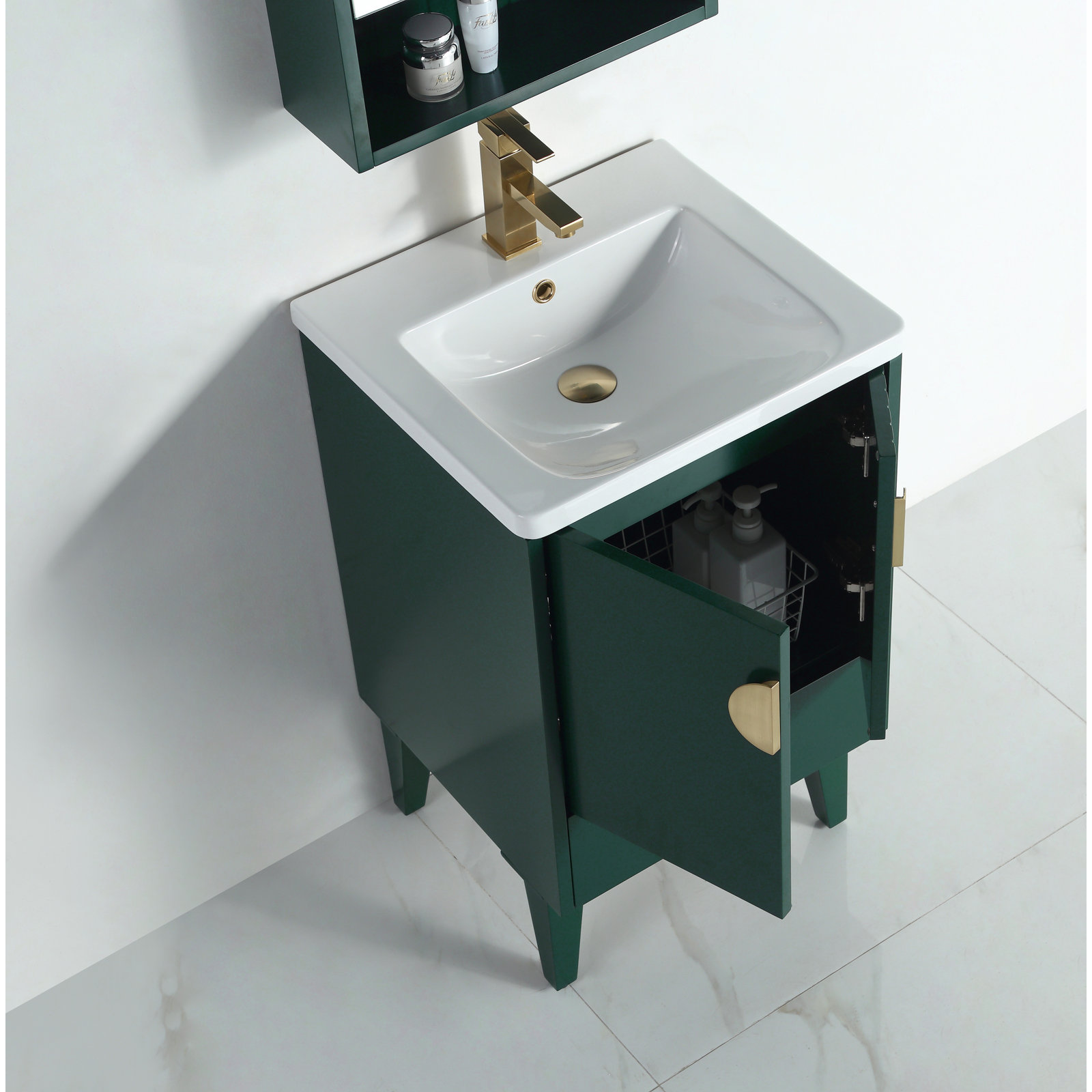 Saimah 20'' Single Bathroom Vanity, Green, Satin Brass