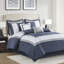Édredon brodé très grand 8 pièces pour très grand lit - bleu marine, gris, blanc, bleu marine avec couvre-oreillers Euro-122450132-122450134