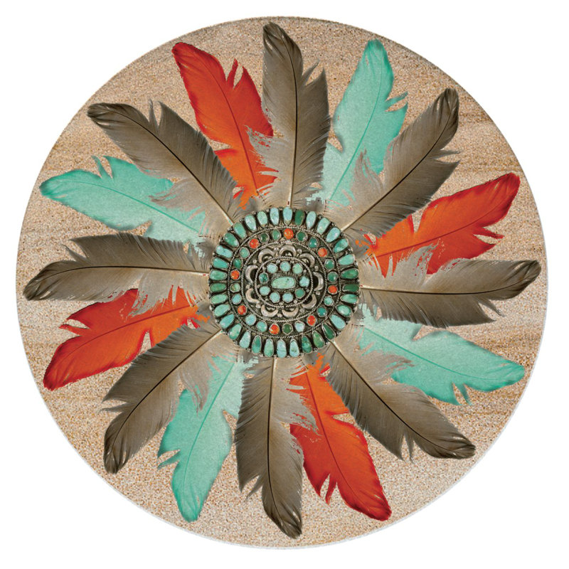 Ensemble de 4 sous-verres en grès naturel Thirstystone Feather Medallion