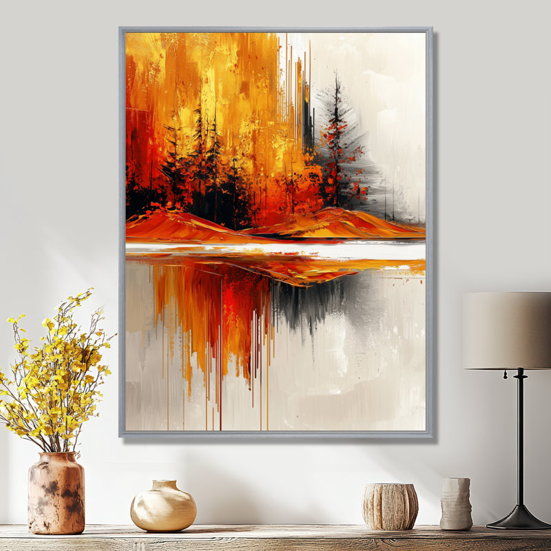 «Opsincs Abstract Autumn Forest In Ethereal Horizon II», art mural paysages, Argent argent, H 40 po x l 30 po