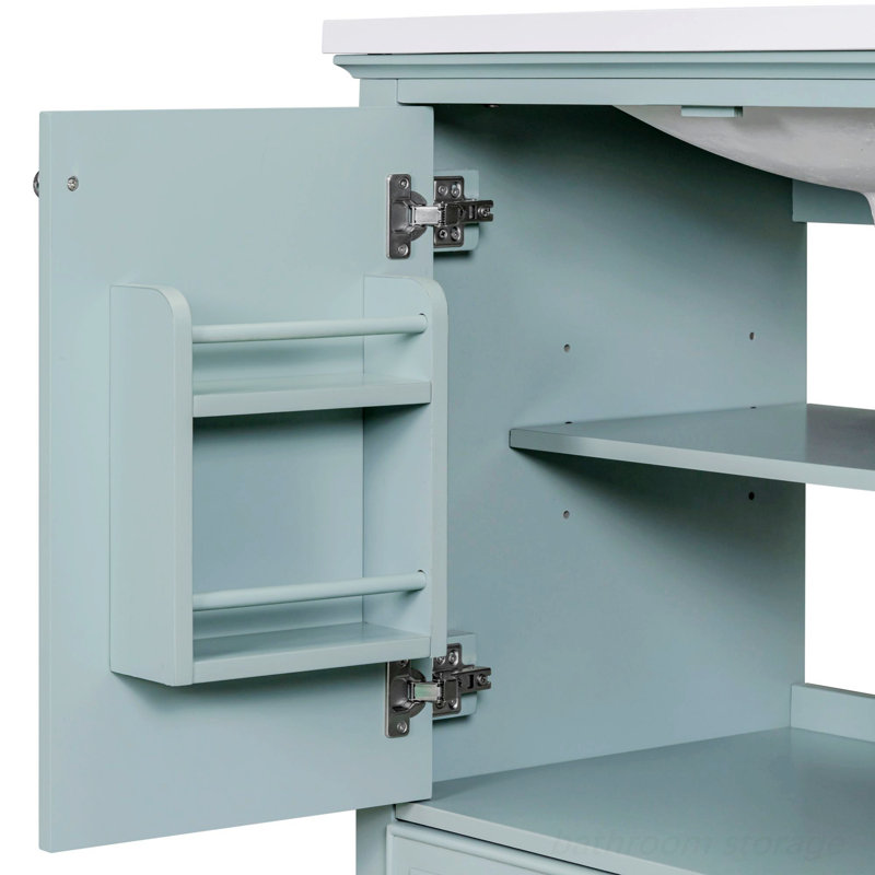 Meuble-lavabo, armoire de salle de bain avec portes, tablette de rangement et tiroir