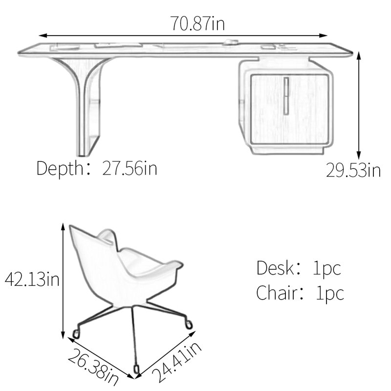 Bureau en bois massif de qualité supérieure, H 29,53 po x l 70,87 po x P 27,56 po