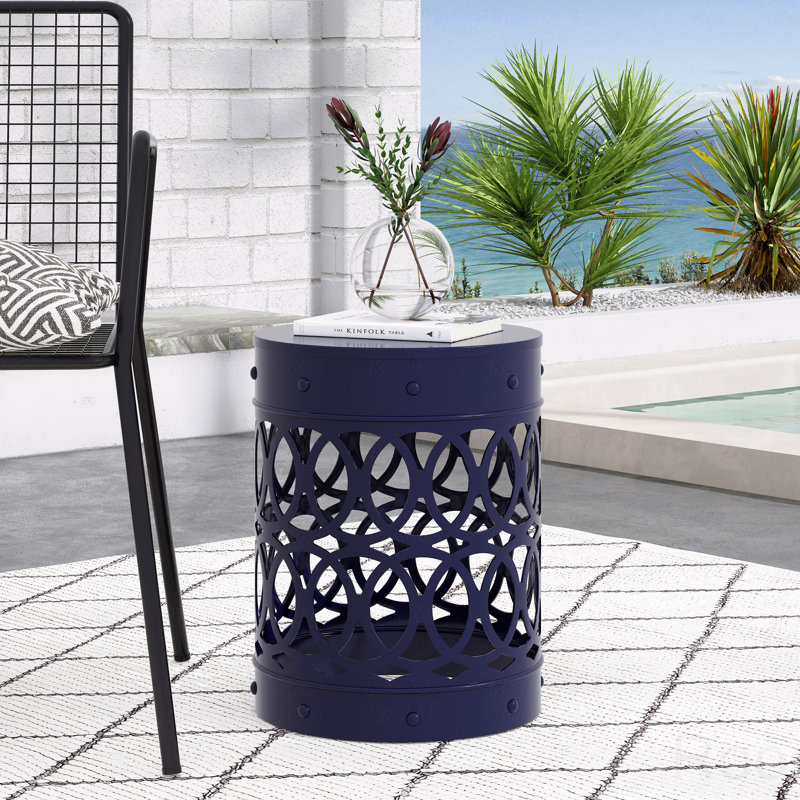 Outdoor Metal Patio End Table, Blue, 1