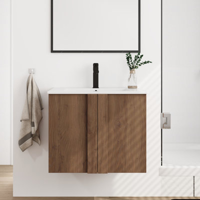 Meuble-lavabo simple 24 po avec comptoir en céramique et meuble-lavabo flottant 24 po