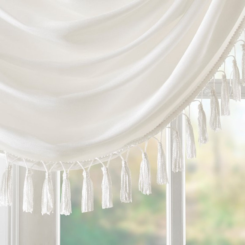 Faux Silk Waterfall Embellished Valance White 38X46", White