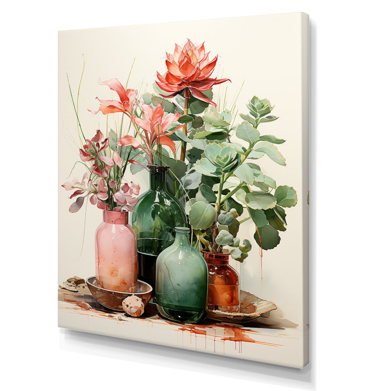 Art floral floral poterie perfection I - Boho, Toile tendue, H 40 po x l 30 po