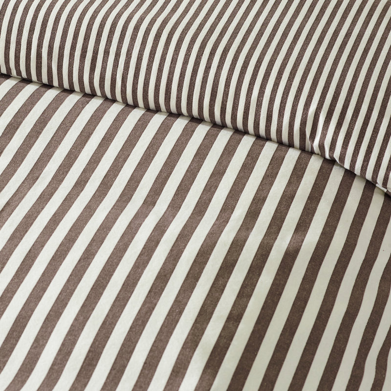Brushed Stripe Cotton Reversible Duvet Cover Set, Super King, Chocolate