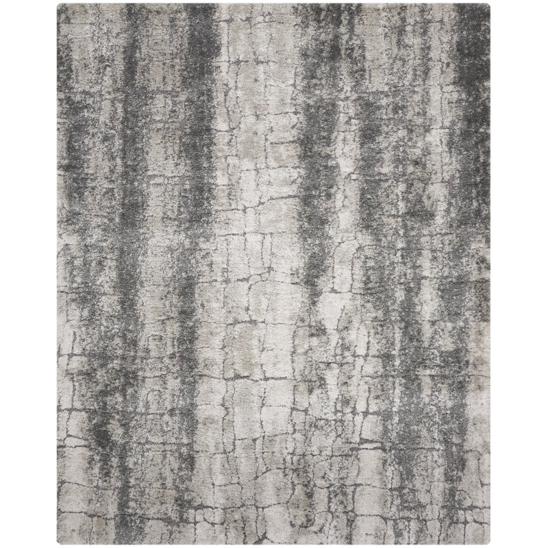 Dreamy Shag Abstract Ivory/Charcoal Area Rug, Rectangle 9' x 12'