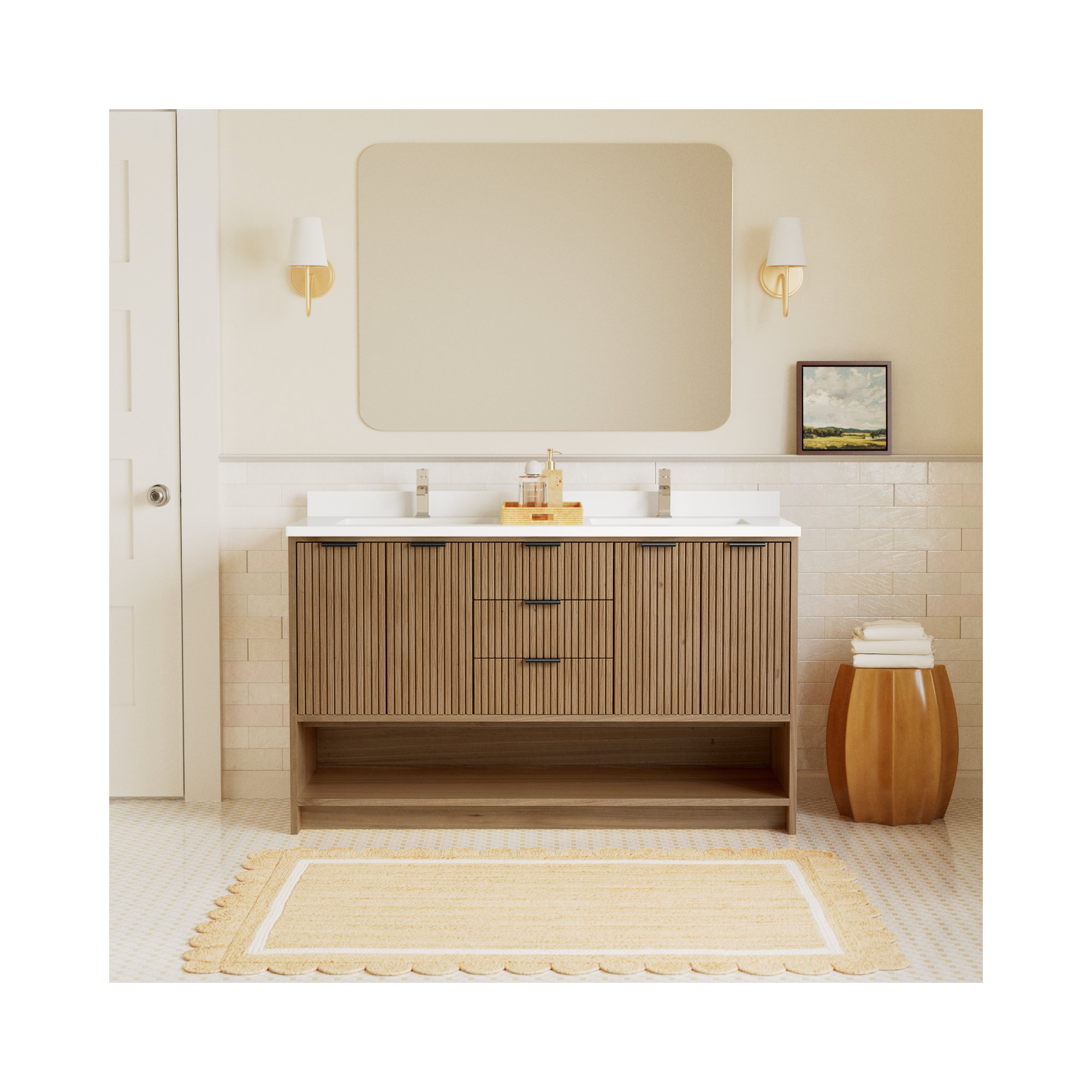 Anelie 55'' Double Bathroom Vanity, Weathered Fir