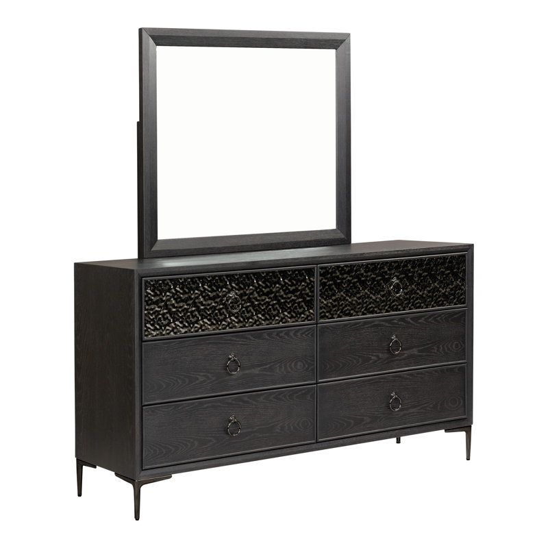 Commode 6 tiroirs avec miroir Preste, Espresso
