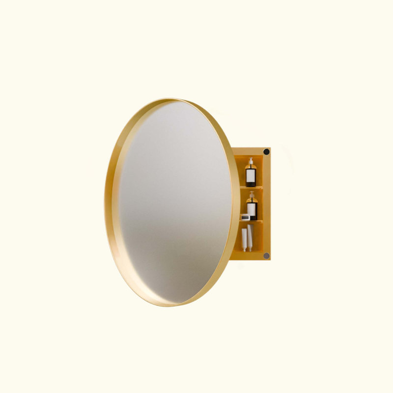 Armoire à pharmacie ronde en surface avec miroir et tablettes murales réglables avec rangement pour salle de bain, Doré
