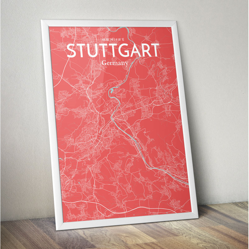 Stuttgart City Map 1 Piece Wall Art, 70.1cm H x 50cm W x 0.1cm D