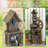 2-in-1 Outdoor Water Fountain with Birdhouse, Outdoor Waterfall Fountain with LED Lights Pump, Tree Trunk Outdoor Water Feature, Resin Garden Fountain, Mixed Color
