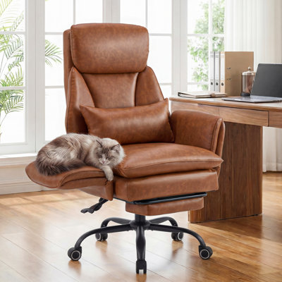Ergonomic Reclining Office Chair with 180° Flip-Up Arms & Independent Lumbar Support – Heavy Duty Executive Gaming Chair with Retractable Footrest