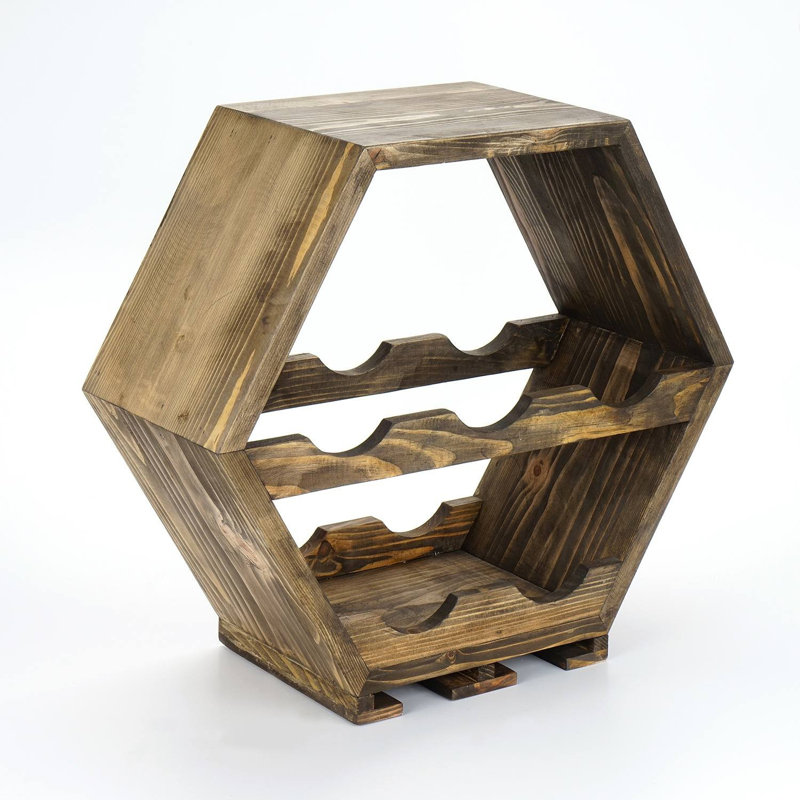 Belles 5 Bottle Solid Wood Wine Bottle & Glass Rack in Dark Oak