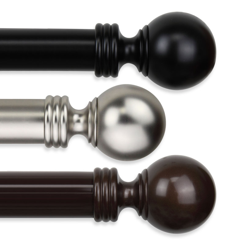 Sphere 1.5" Adjustable Length Drapery Curtain Single Rod, Black, 66" - 115" W