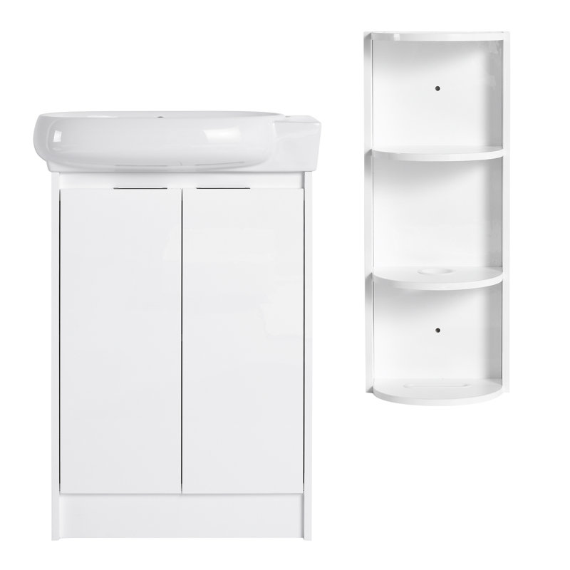 Meuble-lavabo autoportant de 23 po avec lavabo et support de rangement, portes à fermeture douce, Glossy White