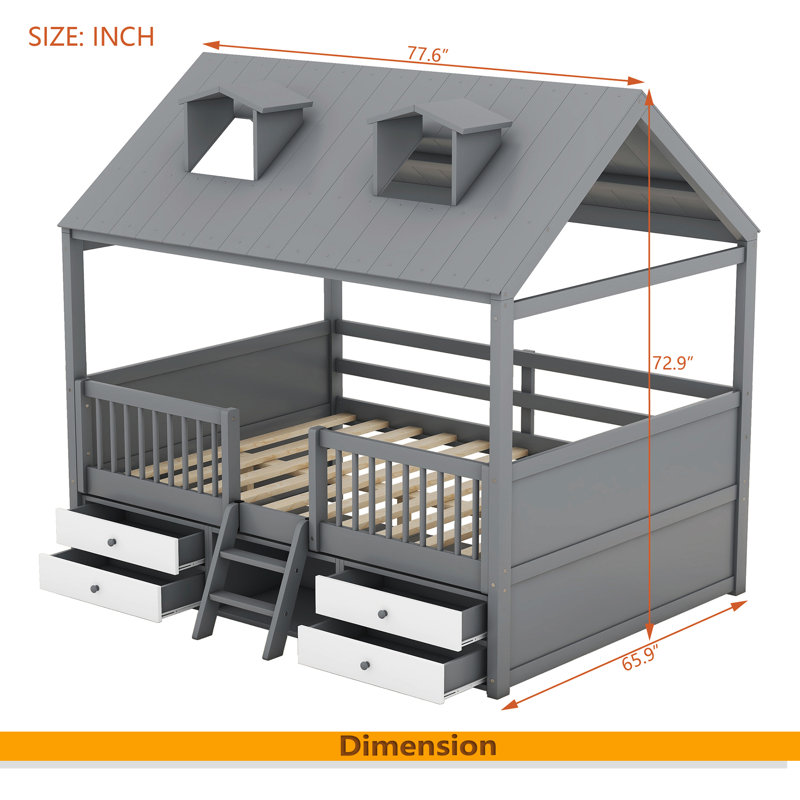 Structure de lit en bois, Gris / Blanc, Lit double