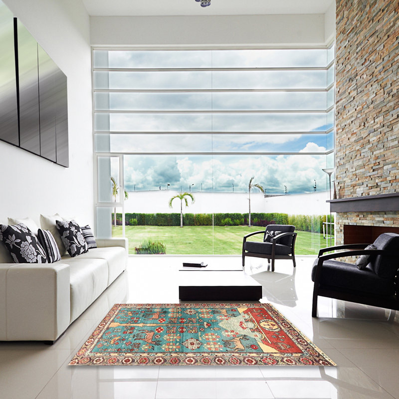 Tapis traditionnel vert / rouge, Carré 4 pi