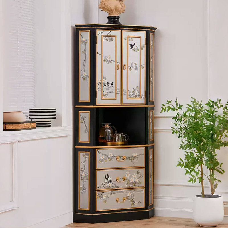 Hand-Painted Triangular Corner Storage Cabinet
