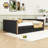 Full XL Upholstered Daybed with Trundle and LED-415981448