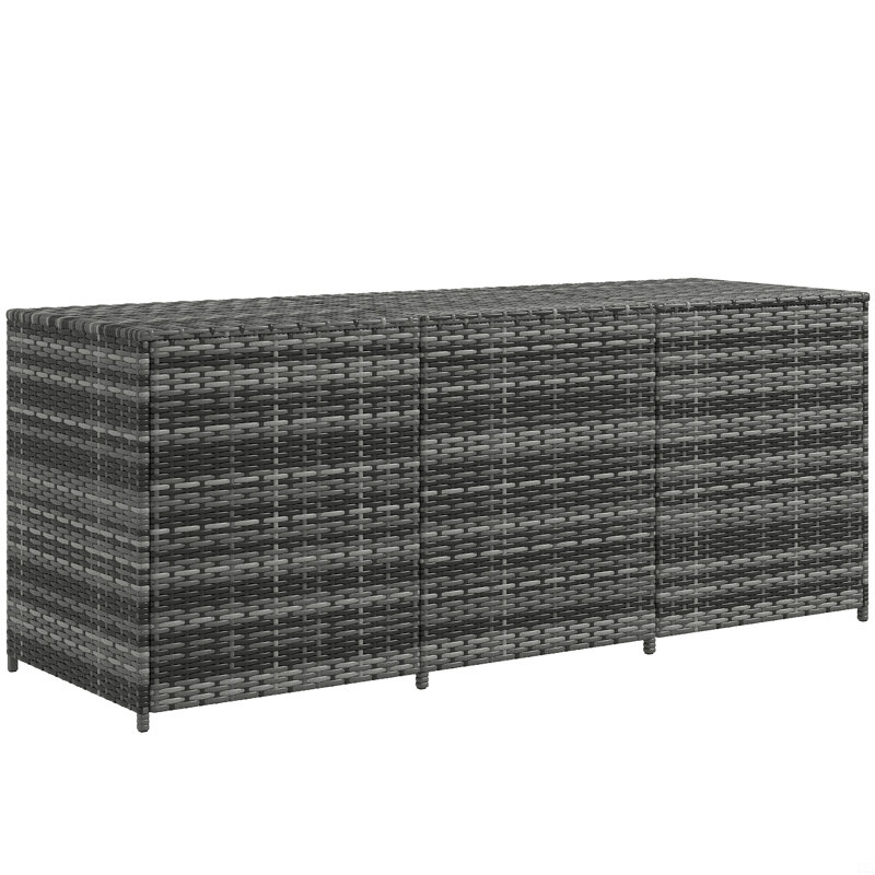 175 Gallon Outdoor Storage Box With Inner Liner, PE Rattan Wicker Deck Box With Pneumatic Bar Lift, Gray