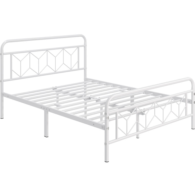 White Queen Metal Platform Bed Frame with Headboard