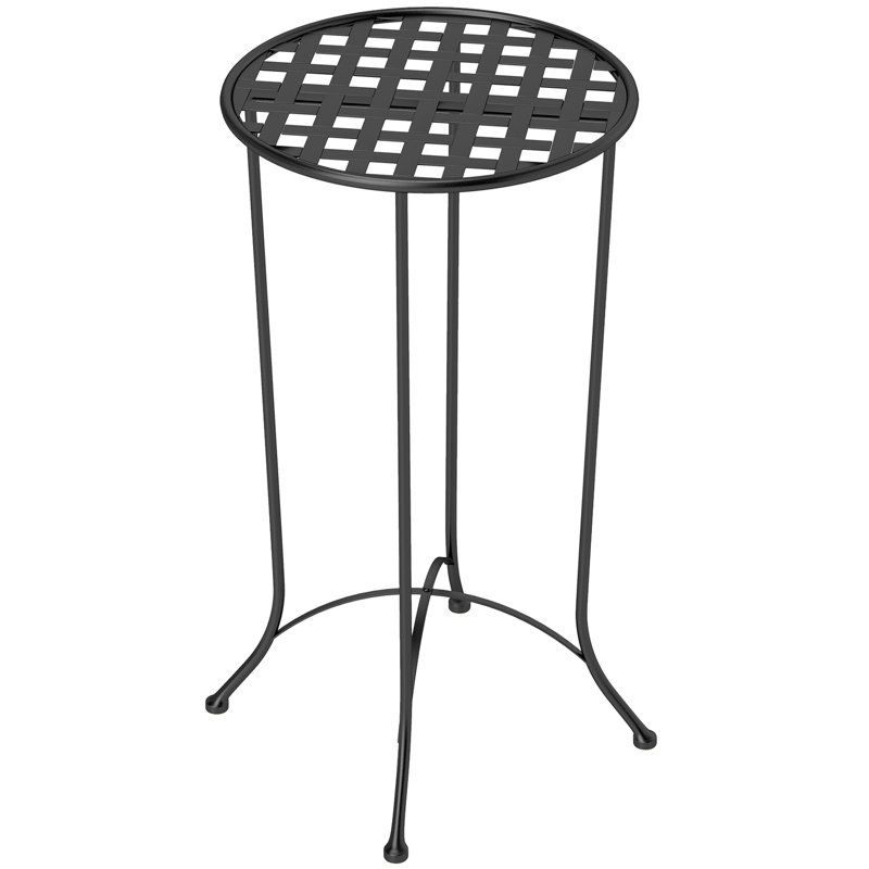 16" Patio Side Table, Metal Outdoor Table with Grid Top, Black
