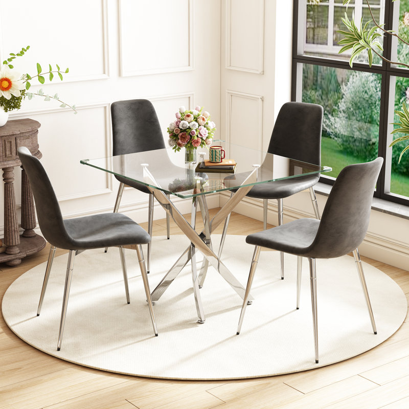 5 - Piece Pedestal Dining Set, Silver, Silver/Gray
