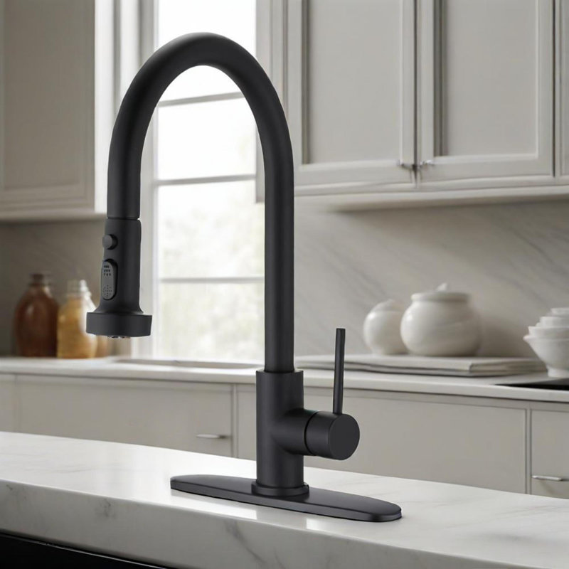 Robinet de cuisine rétractable avec douchette , Noir mat