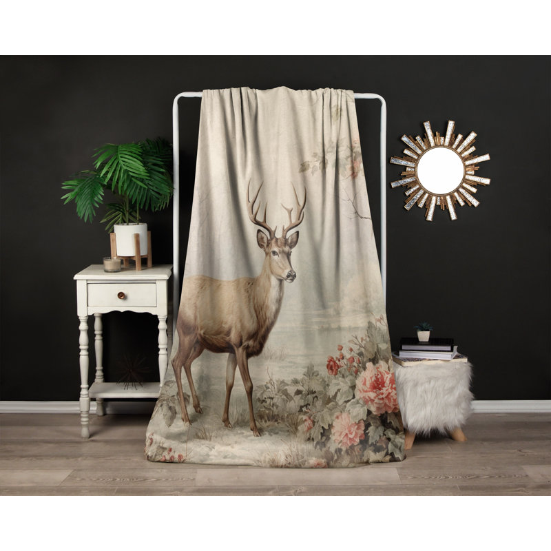 Throw Blanket, 68" W x 80" L, Animal Print/Floral, Pink/Brown