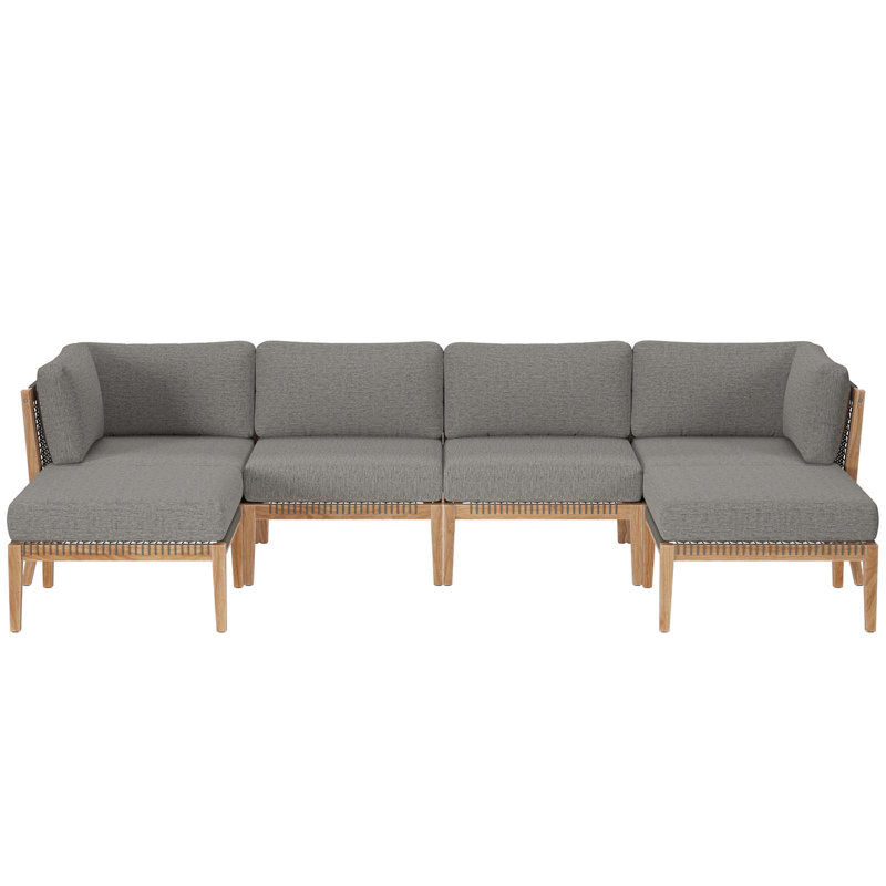 Modway Clearwater Outdoor Patio Teak Wood 6-Piece Sectional Sofa, Graphite