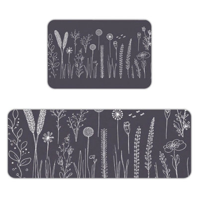 Hand-Drawn Plant Lines, Kitchen Mats Set Of 2
