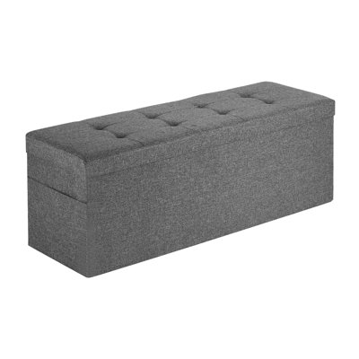 Pouf coffre pliable et pliable, coffre de rangement rembourré pouvant supporter jusqu'à 300 kg, banc de bout de lit avec poches latérales, pouf de lit en lin offrant un grand espace de rangement pour le salon, la chambre ou l'entrée, gris