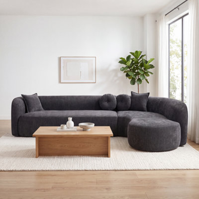 Canapé modulaire surdimensionné courbé sans os avec revêtement en chenille et coussins décoratifs sans assemblage