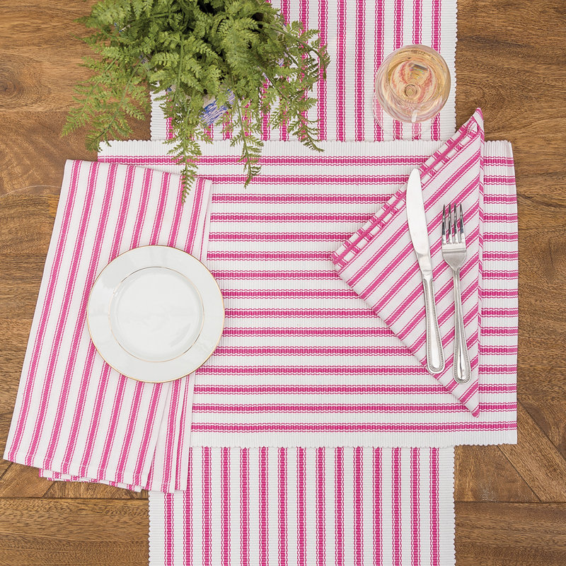 Ticking Stripe Fuchsia Woven Cotton Kitchen Towel, Fuchsia