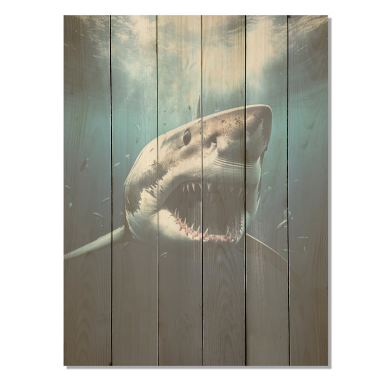 Blue Shark Apex Predator Photo - Shark Wood Art On Natural Pine Wood, 20" H x 10" W