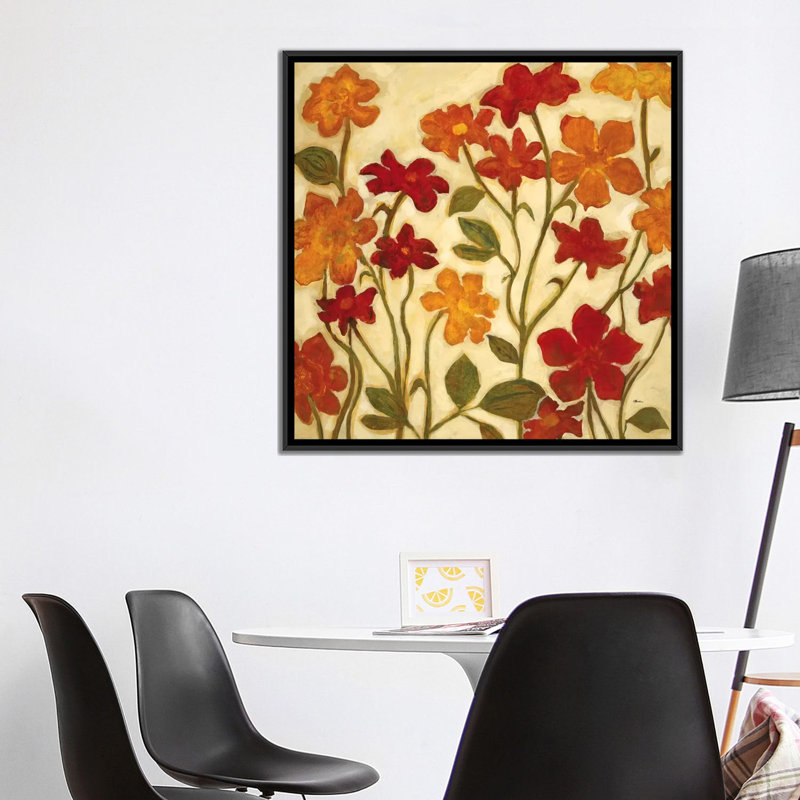 « happy home fleurs ii », impression sur toile, H 18 po x l 18 po x P 1,5 po, Toile avec cadre noir, Pas de tapis