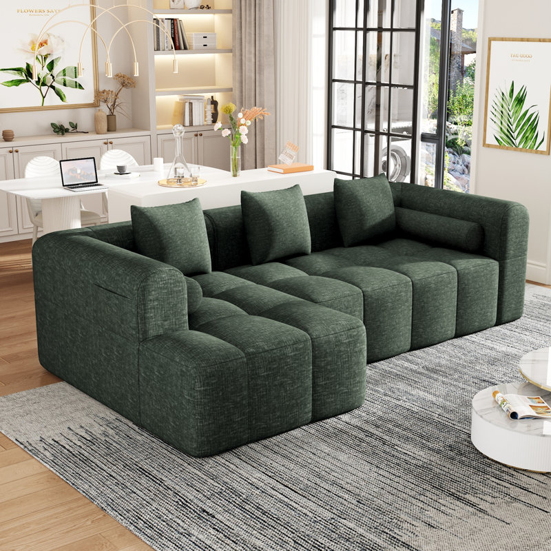 Canapé modulaire de 101,2 po avec canapé à compression complète et canapé modulaire avec siège profond et deux poches latérales pour le salon