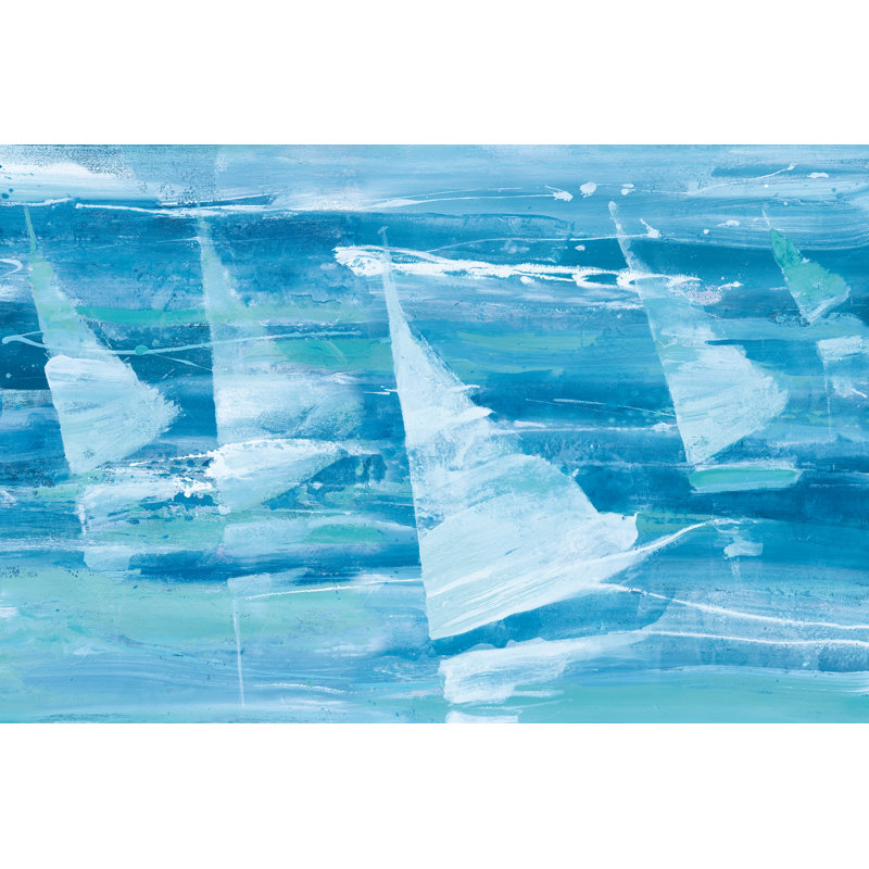 Summer Sail III - bleu, H 32 po x l 48 po, Non, Toile avec cadre flottant en érable