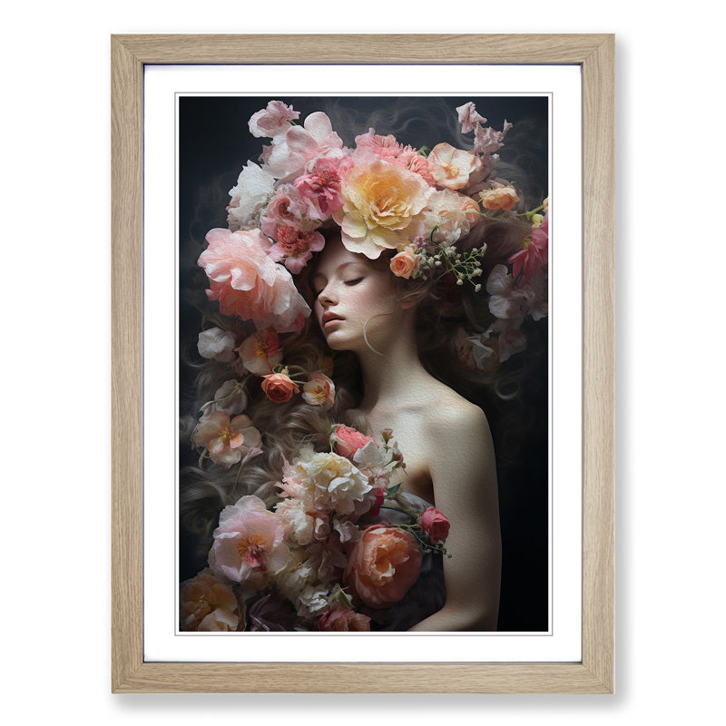 Floral Art Romanticism Art - Framed Print, 46cm H x 34cm W, Oak Framed