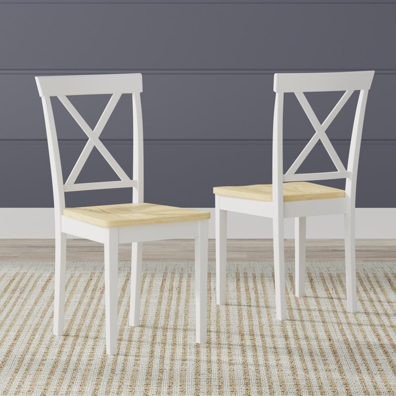 Chaise d'appoint en bois massif Traeger, Blanc / Naturel