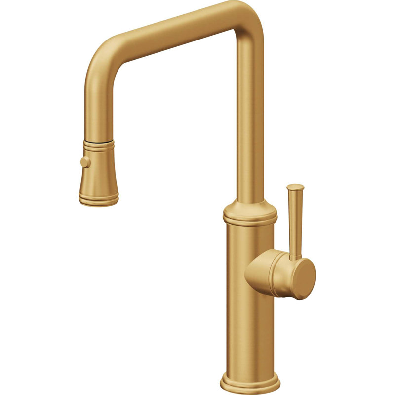 Davoli Kitchen Pull-Down Faucet with Button Sprayer - Quad Spout, Lifetime Satin Gold