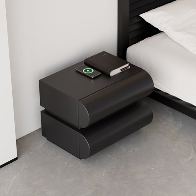 Humply Modern White Leather Nightstand - Minimalist 2-Drawer Bedside Table for Contemporary Bedrooms, Living Spaces and Home Offices