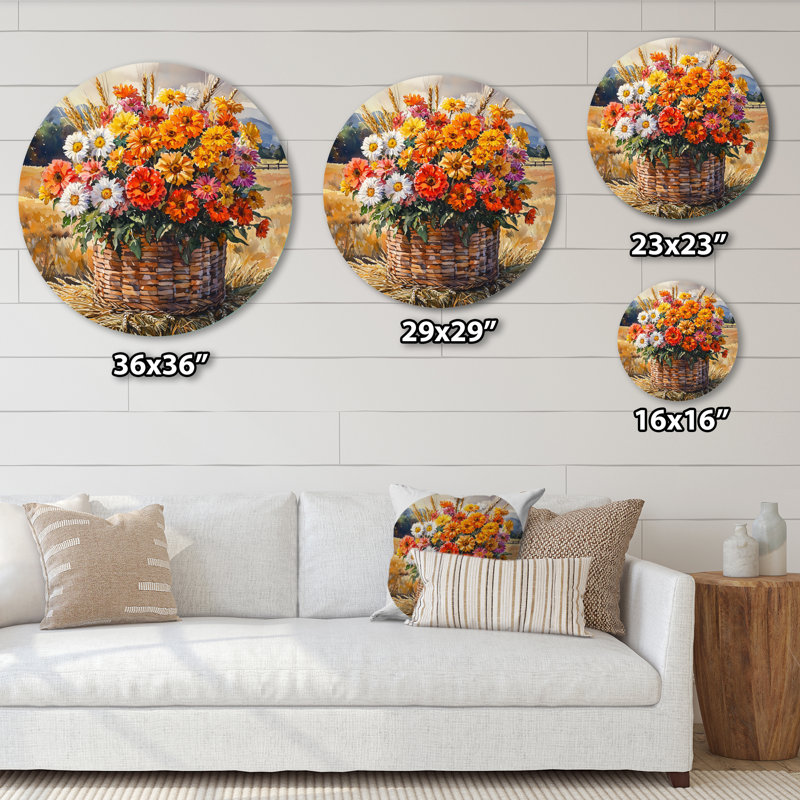 «Country Harvest Glow Assortie Bouquets I», art mural rond en métal, H 36 po x l 36 po