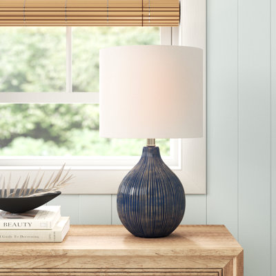 Intaglio Ceramic Table Lamp - Blue